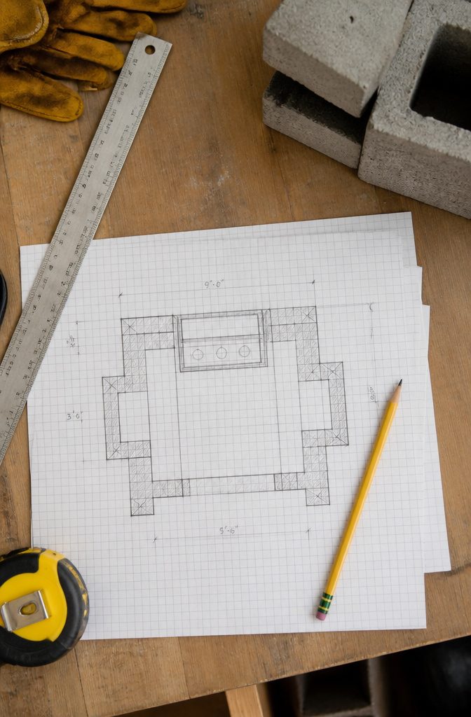 Cinder Block Grill Station: 8 Steps to Build an Outdoor Kitchen 1 Graph paper showing a layout plan for a cinder block grill station.