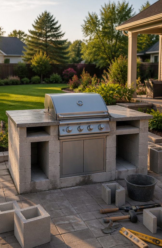 Cinder Block Grill Station: 8 Steps to Build an Outdoor Kitchen 8 Cinder block grill station with openings for appliances measured accurately.