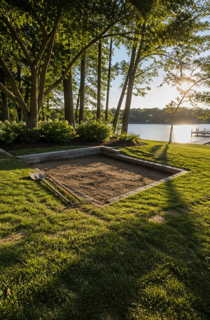 Cinder Block Grill Station: 8 Steps to Build an Outdoor Kitchen 2 Ground site prepared for a cinder block grill station footing.